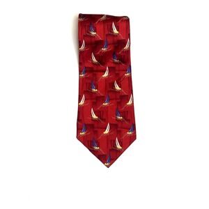 Vintage Tango Sailboat On The Water Mens Neck Tie Silk Red/White/Blue
